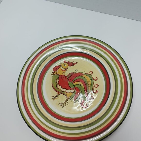 Salad Plates Red Green Yellow Trim Tabletops Gallery Rafael Rooster 8.5" - Picture 7 of 7